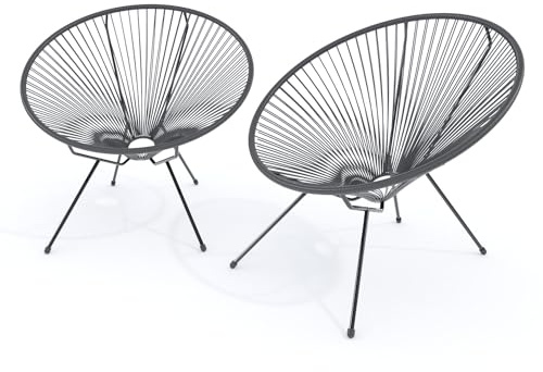 Set Di 2 Poltrone Sedia Relax Con Seduta A Corde Intrecciate Ovale E Struttura In Acciaio Robusto Arredo Arredamento Giardino Esterno Terrazzo Salone Soggiorno Salotto 72 x 78 x 89 cm (Grigio Scuro)