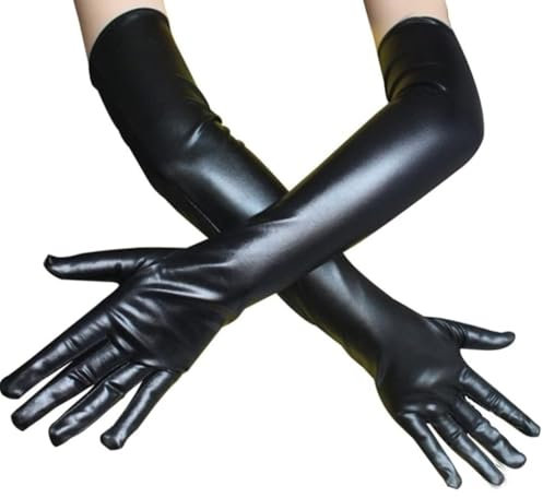 BOBOZHONG Damen Lange Ellenbogenhandschuhe, Schwarz, 50 cm, Kunstleder, Sexy, Abendhandschuhe, Opernhandschuhe, Elegante, Frauen, Erwachsene, Handschuhe