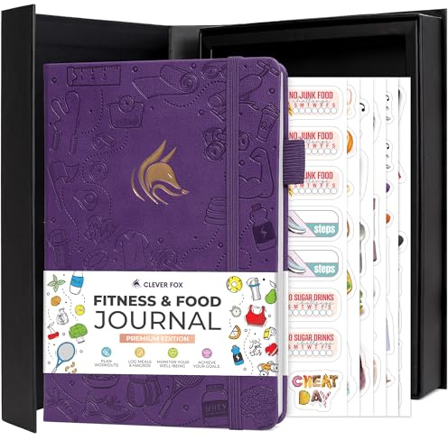 Clever Fox Fitness and Food Journal Premium – Guided Daily Workout, Meal & Weight Loss Tracker for Women & Men – Exercise Diet Planner (Purple)