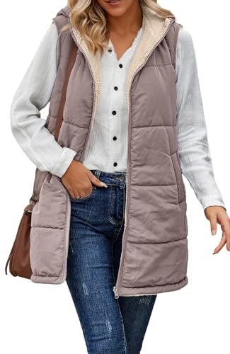 AIEOE Chaqueta Invierno sin Mangas Chaleco Largo Acolchado Mujer Talla Grande L Marrón
