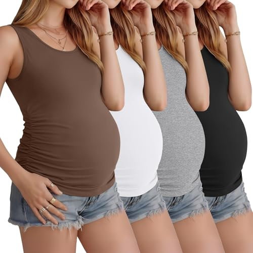Ficerd 4 Pcs Womens Maternity Sleeveless Tank Tops, 4-Color, Medium