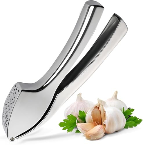 Premium vitlökspress i rostfritt stål – kraftig vitlökskrossare och ingefära köttkvarn – ingen skalning behövs, rostfri, lätt att klämma, ergonomiskt handtag, diskmaskinssäker, professionellt