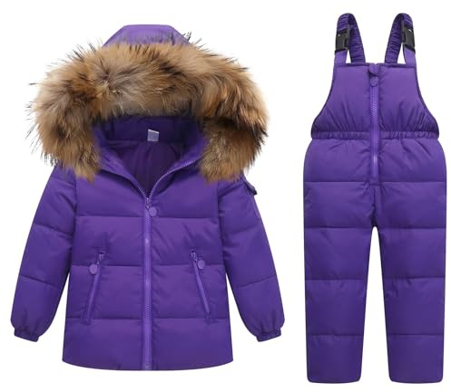 Bambino Bambina Set da Sci, Giacca con Cappuccio + Pantaloni da Sci 2 Pezzi Impermeabile Tuta da Neve Tuta da Sci Giacche in Piuma Pantaloni da Neve Pantaloni con Pettorina Abbigliamento Invernale