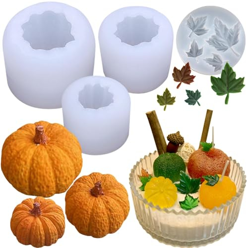 Stampi di Resina di Zucca, Stampi in Silicone per Autunno, Stampo a Forma di Zucca, Stampo in Resina Ringraziamento per Ccandele Fai da Te, Saponi, Cioccolatini, Artigianato (4PCS)