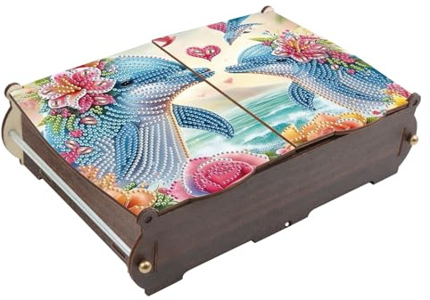 JICFDAO DIY Diamond Painting Scatola portaoggetti in legno 24,8 x 15,9 x 6,8 cm Diamond Painting Desk Organizer multifunzione da scrivania per gioielli, giocattoli, scatola di immagazzinaggio per casa