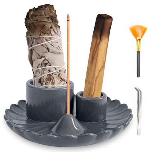 Cuenco de incienso 4 en 1 para cada incienso, varillas de incienso hechas a mano, palo santo, salvia blanca, cuenco para incienso, bandeja de cerámica para sala de meditación, yoga