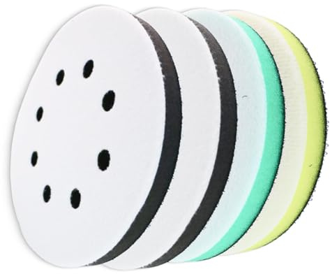 4 Pezzi Platorello per Levigatrice Orbitale, 125mm con Velcro – Set di Interface Pad in Schiuma di Durezza Variabile (Morbido, Medio, Duro) – Tamponi per Levigatrice, Smerigliatrice, Trapano