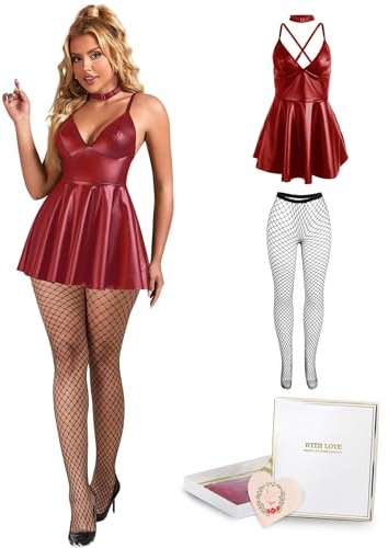 ohyeahlady Stor storlek, sexig klänning, erotisk, konstläder, miniklänning, kort bodycon, klubbklänning, chic, aftonklänning, V-ringad, underkläder, med rund hals, sexig outfit, pute, wetlook, bodycon