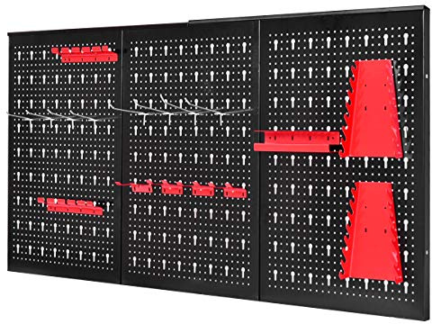 GOPLUS Organizador de Herramientas de Pared, Estante de Almacenamiento de Metal con 3 Paneles Perforados y 17 Accesorios, Soportes para Herramientas para Bricolaje Taller Garaje, 120 x 60 cm