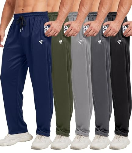 lomsoe 5 Pack Mens Joggers Bottoms Open, Tracksuit Bottoms Men with Zip Pockets, Joggers for Men UK Loose Fit Mesh Sweatpants Mens for Athletic Running Casual