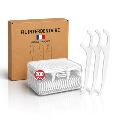 Marque Française Lot 200 Fil Dentaire avec Manche Brossettes Interdentaire