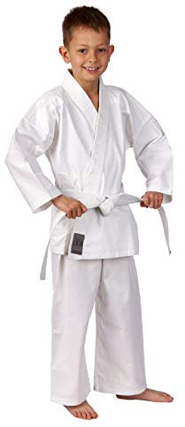 Ju-Sports Karate Anzug Bonsai Weiß 120 I Klassischer Karateanzug speziell für Kinder I Karate Kimono inkl. weißem Gürtel I Hose mit Kickzwickel & Elastikbund