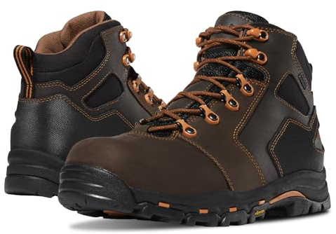 Danner Vicious 4.5 Composite Toe Work Boots for Men - Gore-Tex Work Footwear for Men - Non Slip Vibram Outsole - Full-Grain Leather - Speed Lace System - Non Slip Heel Outsole - Brown/Orange - 10.5