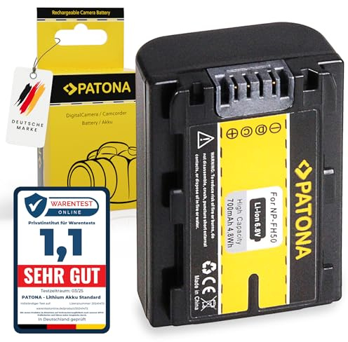 PATONA NP-FH50 Akku 700mAh Ersatzakku kompatibel mit Sony Alpha A230 A290 A330 A380 A 230 290 330 380 DCR-DVD103 DVD105 DVD202 DVD306 DVD508 HDR-CX220 CX320 HDR-SR12 SR37 PJ260VE NPFH50 NP FH50