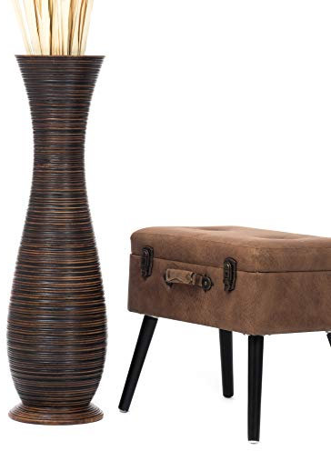 Leewadee Grande Vaso Da Terra: Alto Vaso Stile Boho In Legno Di Mango Per Rami Di Pampa, 85 cm, Marrone