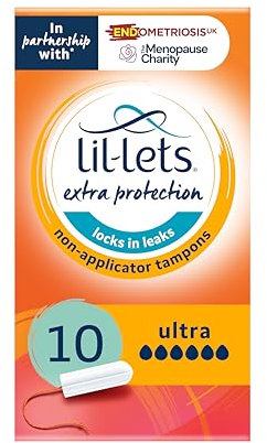 Lil-Lets Non-Applicator Ultra Tampons, 10 Count (Pack of 1), For Extremely Heavy Flow, 6 Droplets, Plant-Based, SmartFit™ Non-App Tampon
