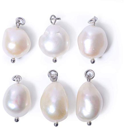 KISSPAT 6 ciondoli con perla bianca, stile elaborato, pendenti con piccole perle d'acqua dolce, per la creazione di gioielli, placcati in oro 14K, grandi, gancetto colore argento