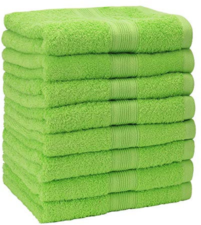 GREEN MARK Textilien 8er Set Frottier Handtücher 100% Baumwolle 50x100cm Diverse Farbsets Premium Frottee Qualität 500gr/m² mit Aufhänger (Apfelgrün)