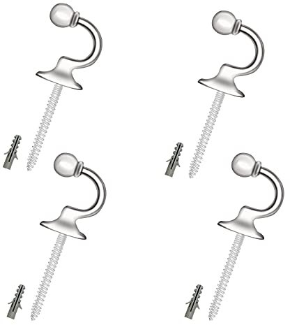 4 PCS Curtain Tie Backs Hooks, Ball End Heavy Duty Hook Curtain Holdbacks Hooks U Shaped Silver Hook Curtains Tie Back Fixings for Clothes Coat Hanger