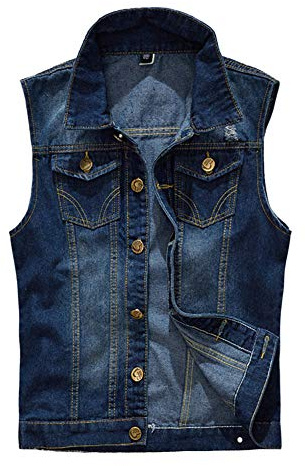 HONGBI Hombre Chaleco Vaquero Casual Costura Suelto Chaqueta de Mezclilla sin Manga,Clásico Chaleco Mezclilla Rasgado con Estilo Motero,Denim Vaquero Chaqueta Slim Fit Jeans Vest Azul 4XL