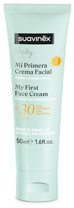 Suavinex, Crema Facial para Bebés, Loción Hidratante Diaria con Protección Solar SPF30. Antipolución y Detoxificante. Para la Cara. 80% Ingredientes de Origen Natural, 50 ml
