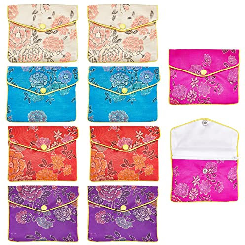 NBEADS 10 Stück Seidenstickbeutel, 5 Farben Traditionelle Chinesische Brokatbeutel Schmuckbeutel Kleine Geschenktüten Für Schmuck Hochzeit Süßigkeiten Paket, 10.2x12.5 cm