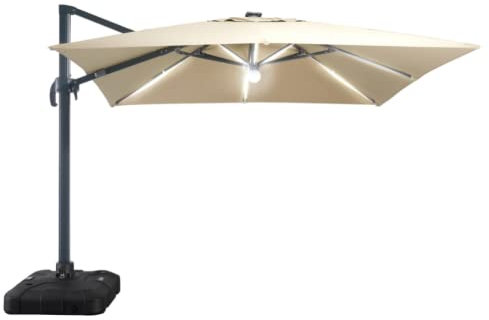 Gruppo Maruccia -Ombrellone da Giardino 3 x 3 Metri con Luci Led Ricaricabili - Braccio Laterale in Alluminio, Telo Idrorepellente Anti Raggi UV - Uso Domestico e Professionale