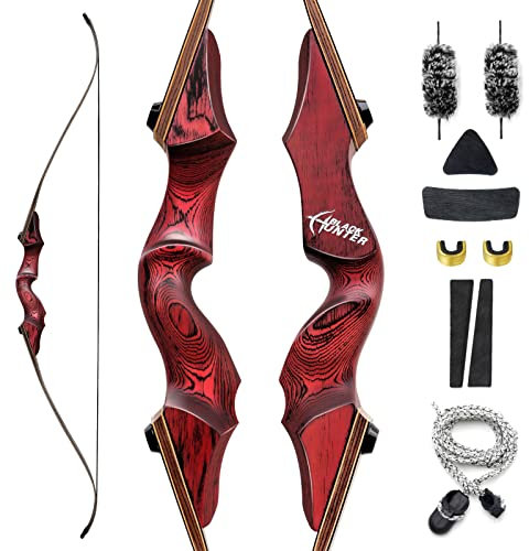 OBTOUTDOOR Black Hunter 60 Zoll Bogenschießen Recurvebogen 20lbs-60lbs Takedown Bogen Set Sportbogen Für Rechtehand Jagd (30LBS)