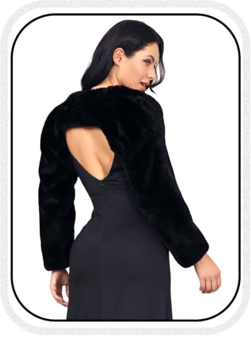 GORAIS Women’s Faux Fur Bolero Jacket for Evening Dresses Fur Coat Long Sleeve Cropped Shrug for Bride