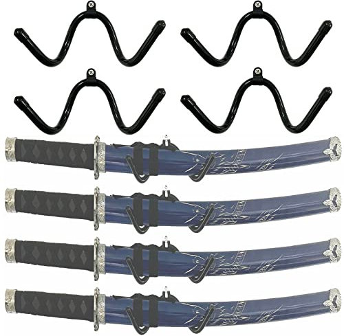 Pmsanzay Lot de 4 mini supports muraux pour épée, support d'épée, crochet d'épée, support de suspension – Robuste mais assez flexible pour s'adapter aux lames de n'importe quelle taille et style – Pas