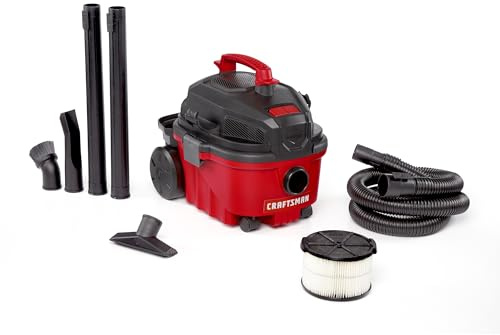 CRAFTSMAN CMXEVBE17040 4 Gallon 5.0 Peak HP Wet Dry Vac, Portable Shop Vacuum Wet and Dry with Filter, Hose and Attachments for Home and Automotive Cleaning