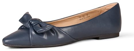 Amazon Essentials Women's Pointed Toe Bow Ballet Flats with Memory Foam Insole, Navy, 7