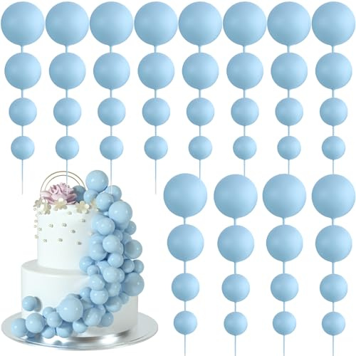 BOUBONI 48 Pz Palline Cake Topper Decorazioni Schiuma Cupcake Topper Palline Decorazioni per Torta Compleanno per Feste di Compleanno Matrimonio Anniversario (Azzurro)