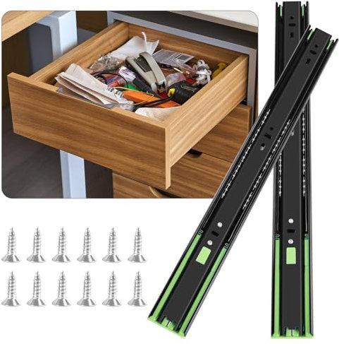FCOUMY guias correderas para cajones 6 pares (12 piezas), 25 cm Guías para cajones de cierre automático suave, extensión completa con guías con rodamiento de bolas