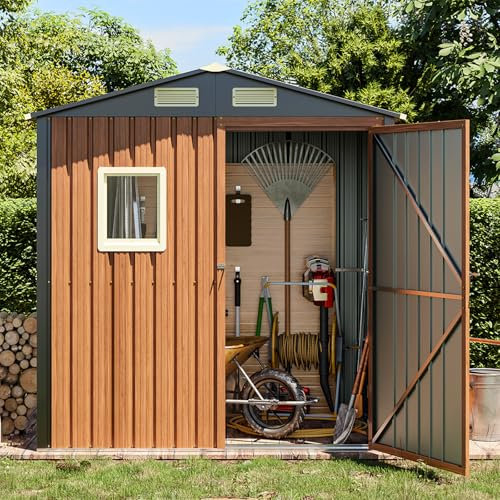 Utomhusförvaringsskjul 15 x 10 cm, låsbart trädgårdsskjul i metall med fönster, verktygsskjul litet hus vertikal utomhus förvaringsbyggnad för trädgård, gräsmatta, uteplats, cykel