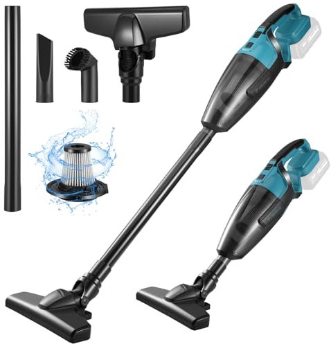 Aspiradora de mano inalámbrica para batería Makita de 18V, Mini aspiradora portátil y liviano uso en seco y húmedo, Aspirador pequeño con 3 boquillas y caja para el polvo, para el hogar y el automóvil