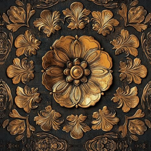 Livelynine Self Adhesive Vintage Floral Wallpaper Black and Gold Faux 3D Flower Wallpaper for Hall Bedroom Ceiling Tiles Wall Paper Roll 44.5CMx7M Retro Patterned Vinyl Wrap for Kitchen Cupboards