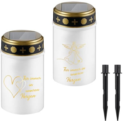 XiXiRan 2 Pezzi Lumino Cimitero Solare, Candela LED Cimitero, Luci Votive Cimiteriali Solari, Lumini Cimitero LED Solare, Lampada Tombale Solare, Lampada Votiva con Pannello Solare da Esterno (B)