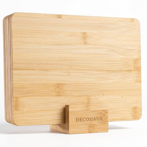 Deco haus Tablero para desayuno de madera, juego de 6 [0,8 cm de grosor] - Tabla de cortar pequeña de madera 23 x 17,5 cm - Tabla de madera para cocina, aperitivos, almuerzo