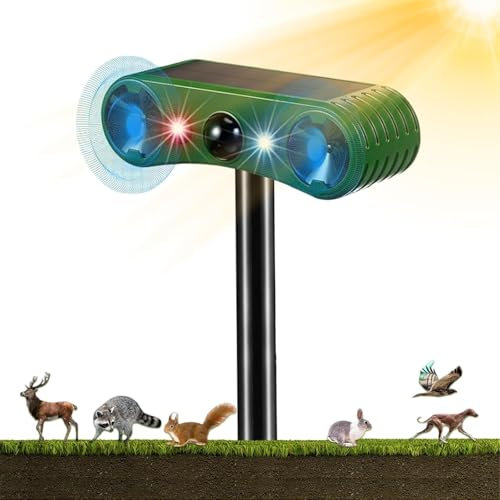 Répulsif Chat Ultrason, Repulsif Chat Solaire 2 Modes, Répulsif Chat Exterieur Étanche avec Lumière LED et Détecteur de Mouvement, Répulsif Animaux pour Anti Chats Chiens Souris Ratons Oiseaux