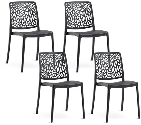 SIEDITI FUORI E DENTRO Chaises de Jardin en polypropylène avec Fibre de Verre, chaises empilables pour extérieur ou intérieur, Design Moderne et Naturel - Sole (4 chaises, Noir Anthracite)