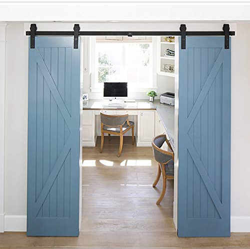 366 cm Schiebetür Komplettset Schwarz Schiebetürbeschlag Set Schwerlast Schiebetürsystem für 2 Türen (Klassisch, 366 cm, Doppeltüren)