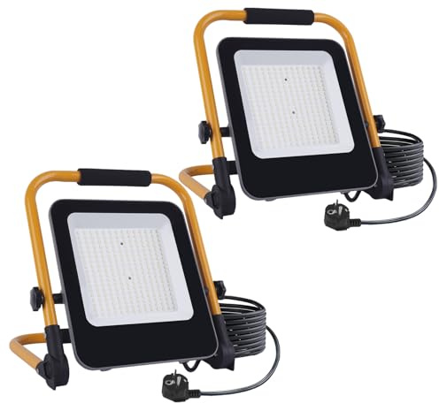 JBdusn 2pcs Faretto LED da Cantiere 200W, Faro da Lavoro Super Luminoso con Spina, Luci da Lavoro Portatile 6000K con cavo da 2m, Proiettore da Lavoro per officina, garage e giardino
