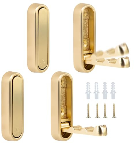 Kleiderhaken Wand, Platzsparende Garderobenleiste Umklappbaren, Wandgarderobe, Hakenleiste Garderobe, Garderobenhaken, Hakenleiste Kleiderhaken für Schlafzimmer, Badezimmer, Küche (Gold 4 Stück)