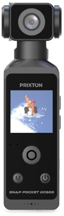 PRIXTON Cámara Vlogging WiFi Snap Pocket, Cuerpo Giratorio 270º, Pantalla 1.3, Resolución 5K y 50MP, Estabilización Avanzada EIS, Carcasa Sumergible 30 Metros, Autonomía 1.5h, Tarjeta SD hasta 256GB