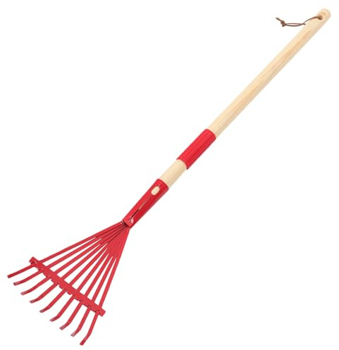 Yardenfun Rastrillo para Césped Desmontable Mango de Madera Herramienta de Jardinería Resistente para Rastrillo de Metal Pequeño para Patio y Jardín al Aire Libre Color Rojo