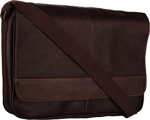 Kenneth Cole REACTION Risky Business Messenger Full-Grain Colombian Leather Crossbody Laptop Case & Tablet Day Bag, Brown