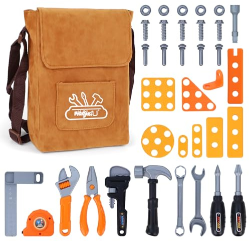 Magic4U Kid Tool Set, 26PCS Kids Tool Kit with Tool Bag, 8 Tools Equipements, Pretend Play Construction Kits for Kids Age 3-6 Years Old, Toddler Boy Toys