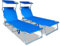 VOUNOT 2er Set Sonnenliege mit Dach, Klappbare Strandliege, Gartenliege Liegestuhl, Sonnendach und Rückenlehne Verstellbar, 190 x 58 x 27 cm, Blau