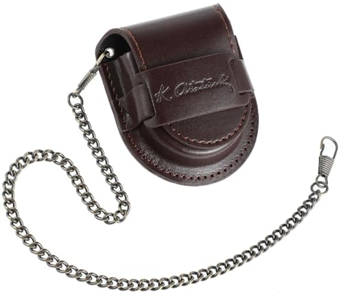 Hemobllo Leather Pocket Watch Pouch - Pocket Watch Leather Case with Bronze Chain Vintage Belt Holder Case for 38mm-45mm